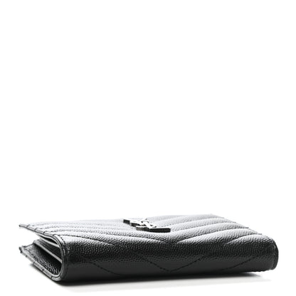 Saint Laurent Grain De Poudre Matelasse Chevron Monogram Zipped Two-Part Wallet Black 4 of 8