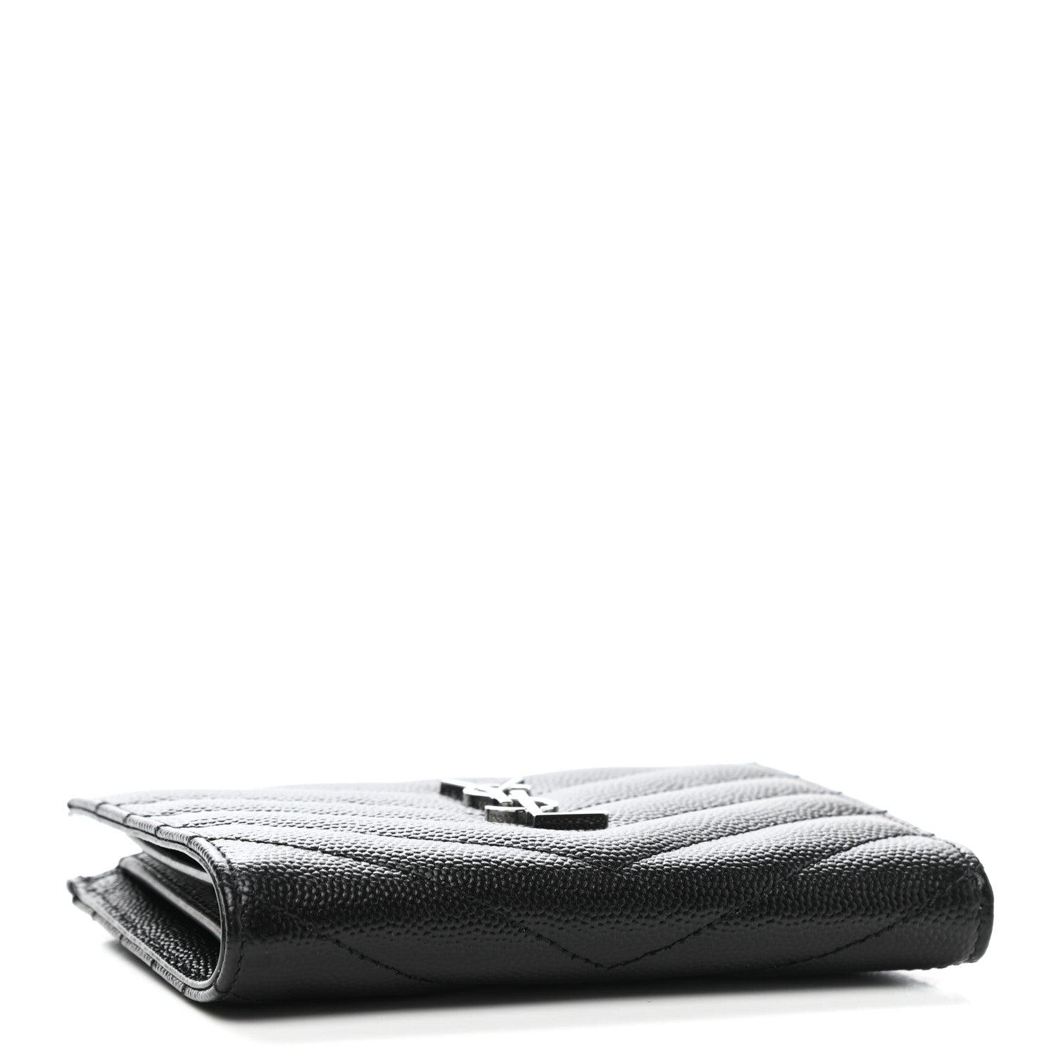 Saint Laurent Grain De Poudre Matelasse Chevron Monogram Zipped Two-Part Wallet Black 7 of 16