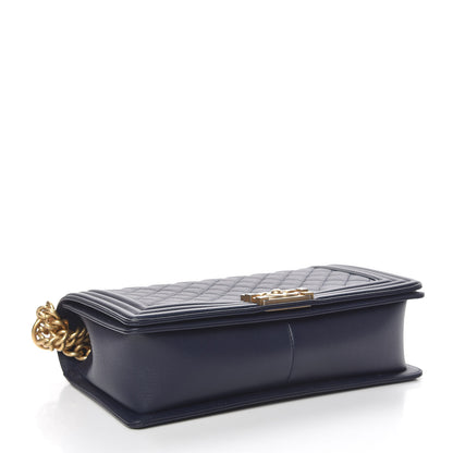 Chanel Caviar Quilted New Medium Boy Flap Dark Navy Blue 4 of 11