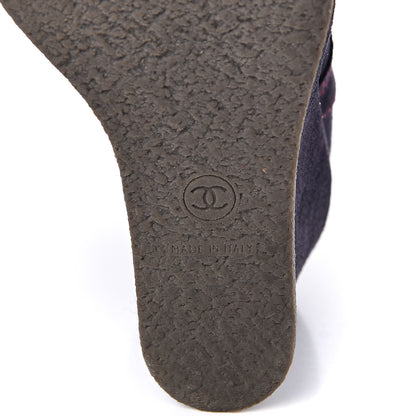 Chanel Suede Lace Up Wedge Booties 39 Navy 6 of 8