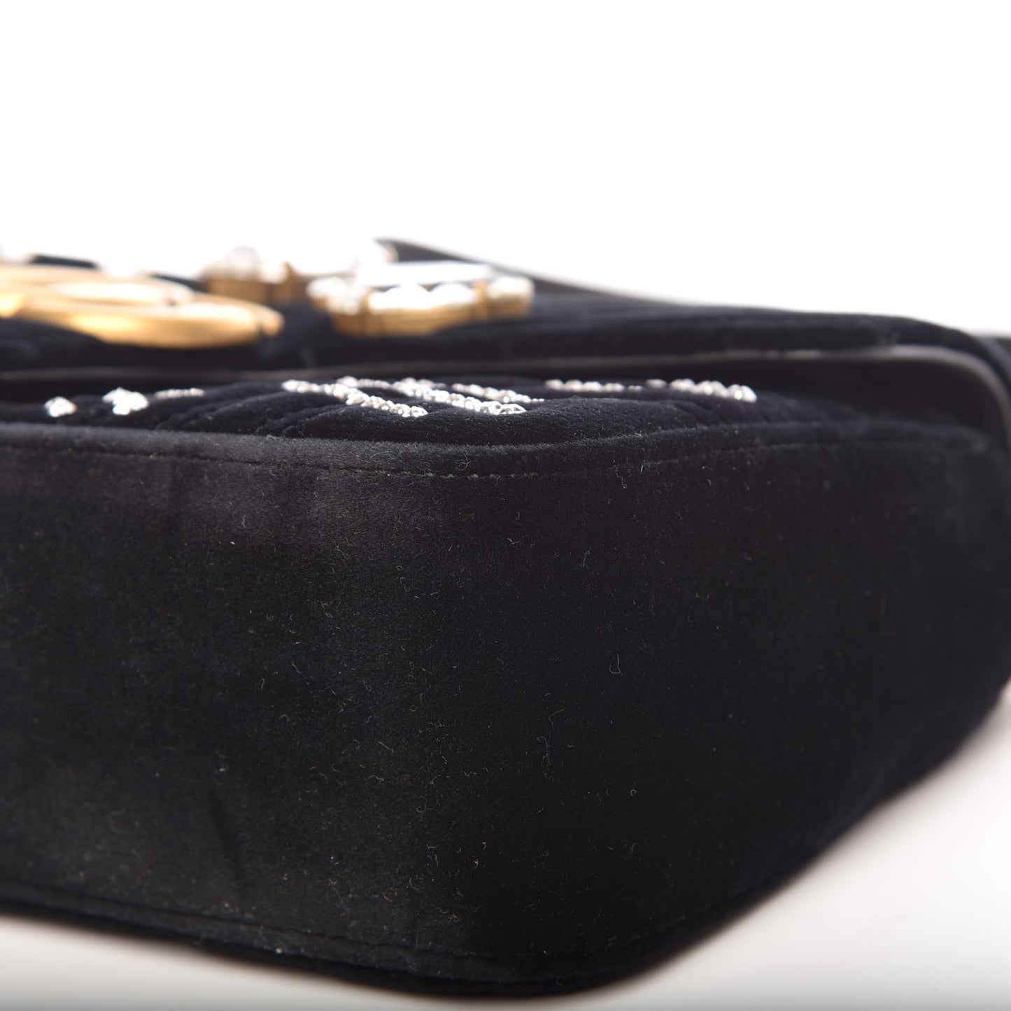 Velvet Matelasse Marquise Crystals Embroidered Small GG Marmont Shoulder Bag Black