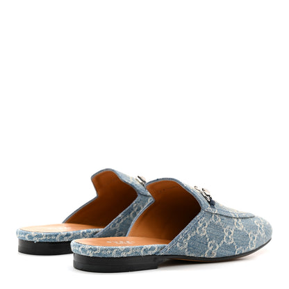 Gucci New Denim GG Malaga Kid Womens Princetown Slippers 37.5 Light Blue Royale 4 of 10