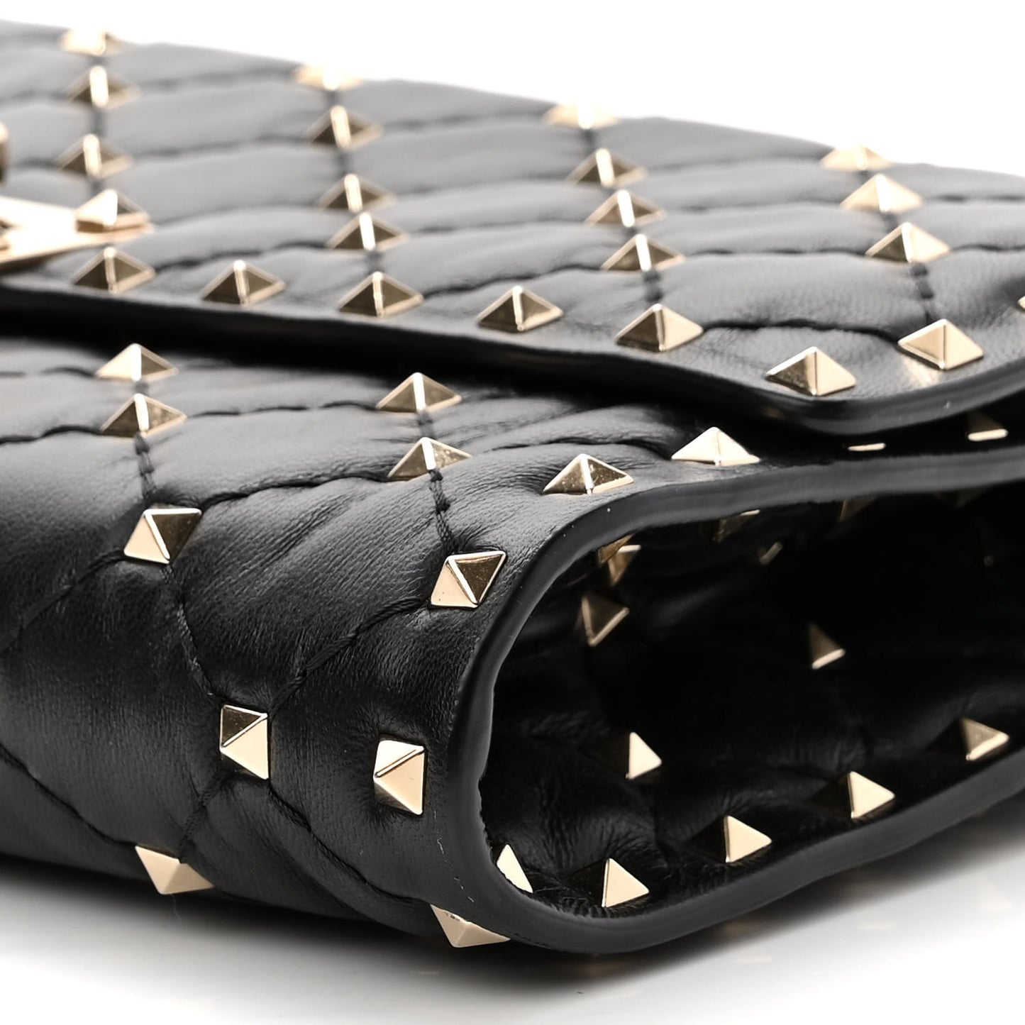 Lambskin Rockstud Spike Wallet on Chain Black