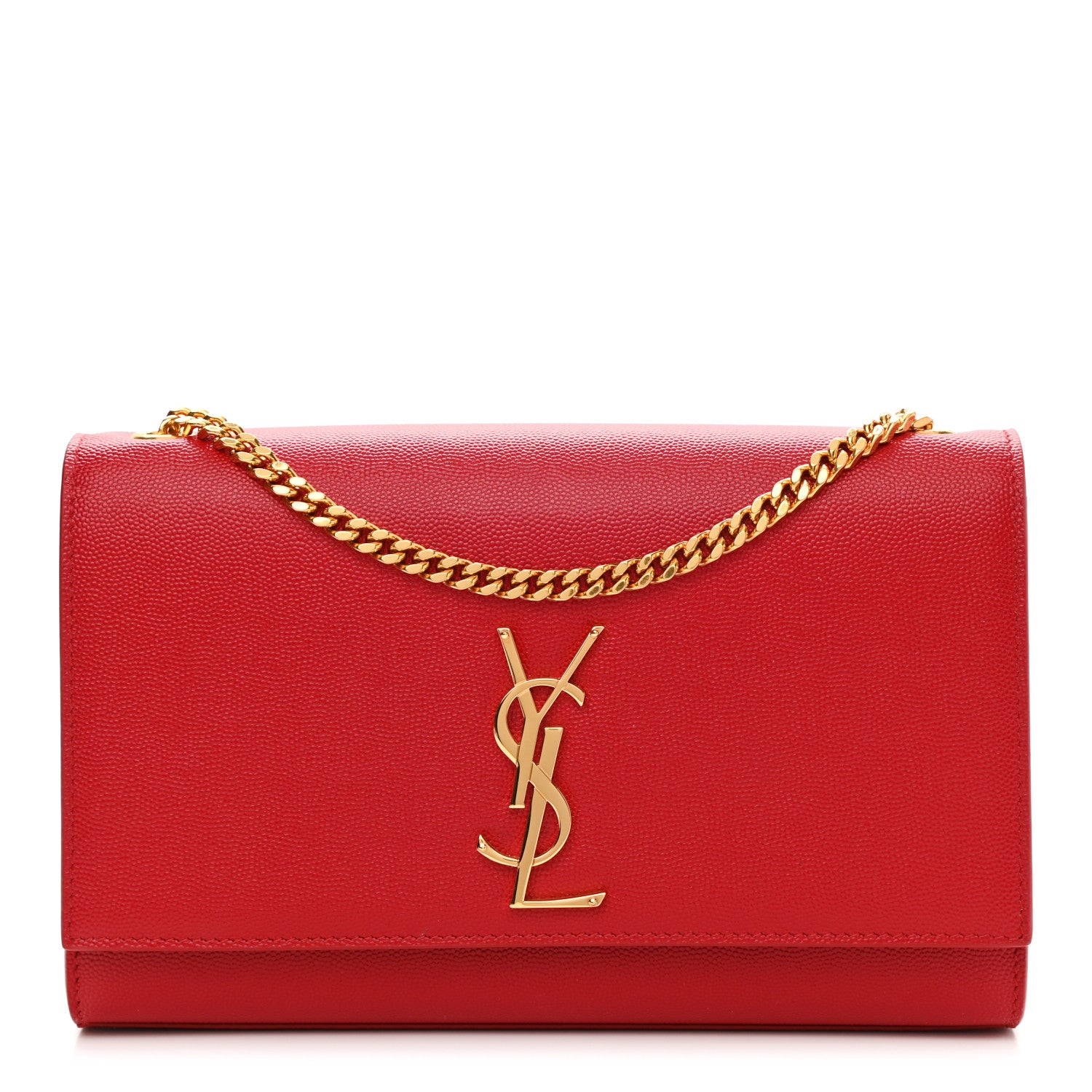 Saint Laurent Grain De Poudre Medium Monogram Kate Satchel Red 1 of 10