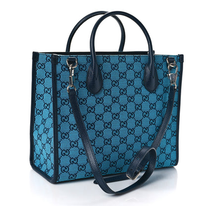 Gucci Monogram Multicolor Textured Dollar Calfskin Small Retro Interlocking G Tote Bag Light Blue 3 of 9