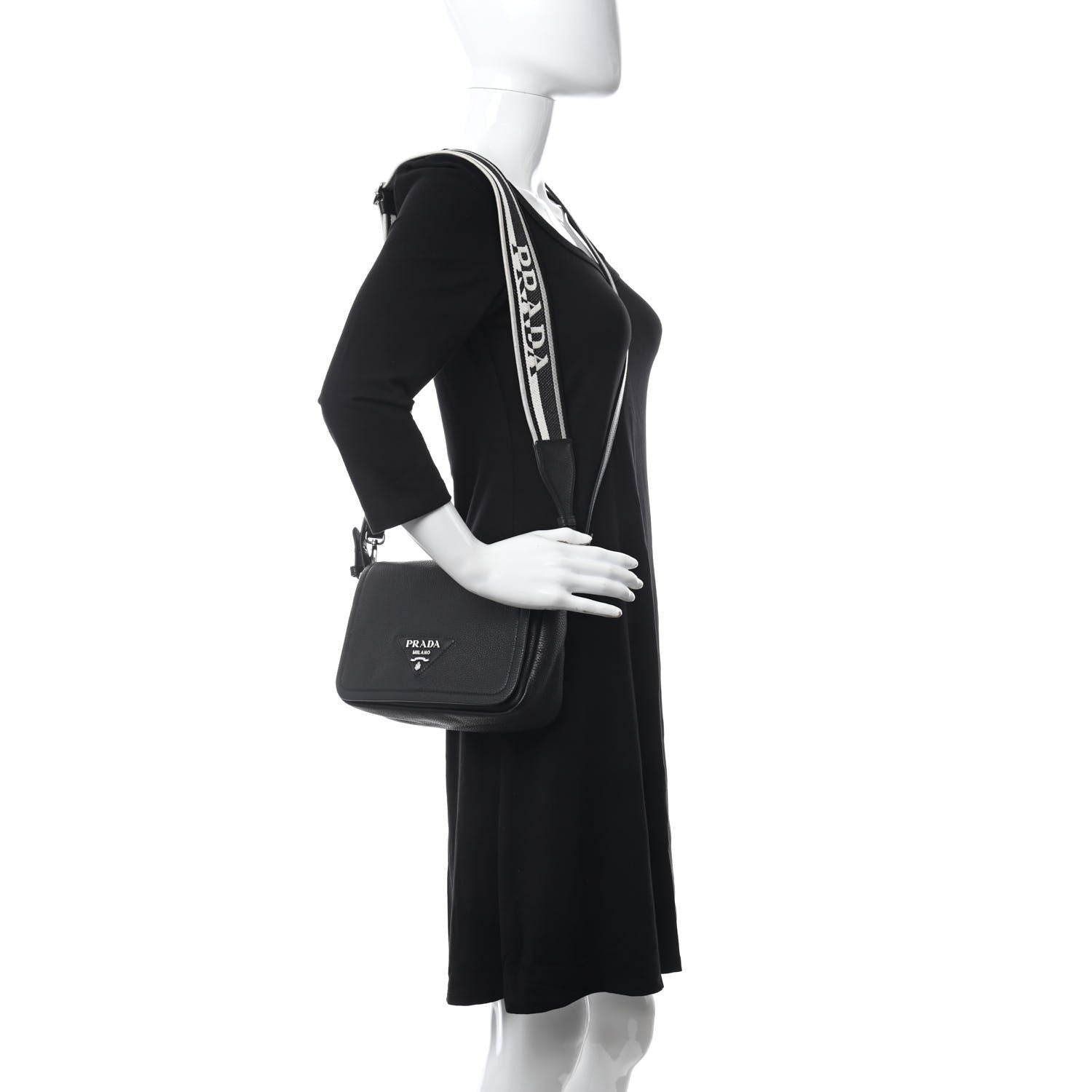 Prada Vitello Daino Soft Flap Crossbody Black 2 of 11