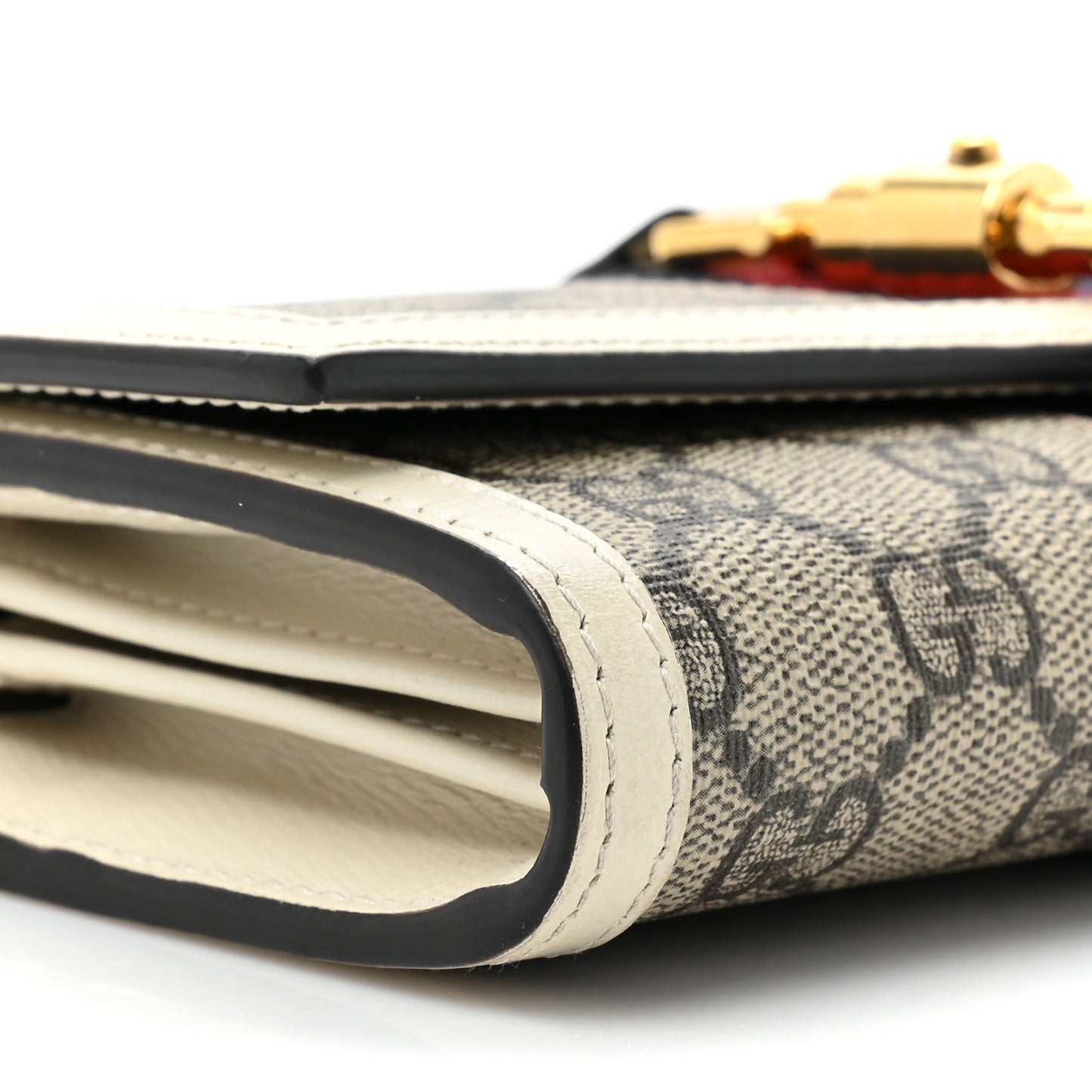 GG Supreme Monogram Textured Calfskin Web Jackie 1961 Chain Wallet Beige Ebony Mystic White