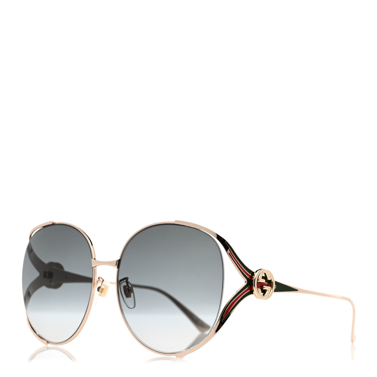 Gucci Metal Oversized Round Frame GG0225S Sunglasses Gold 1 of 8
