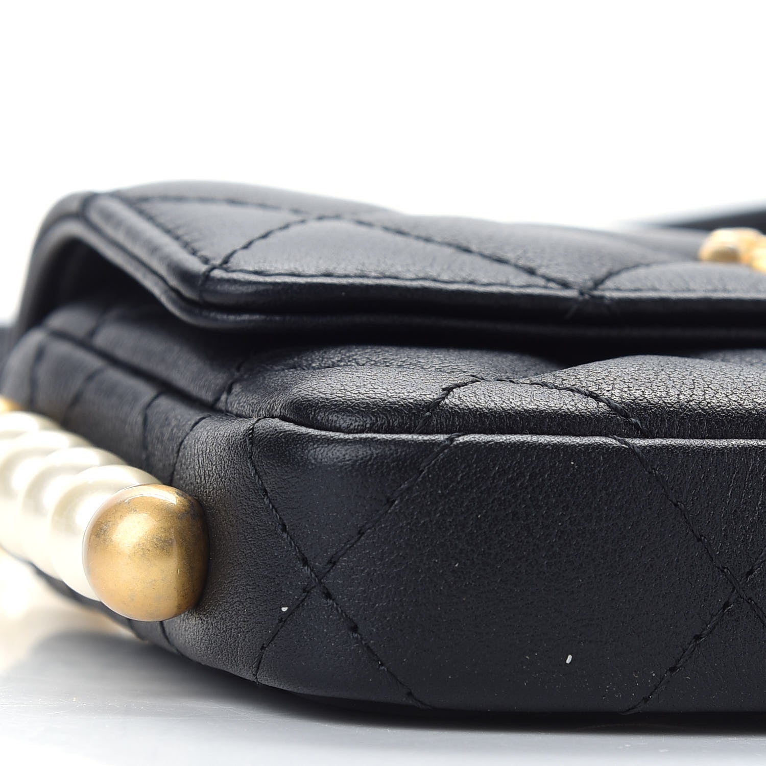 Chanel Calfskin Quilted About Pearls Card Holder Flap With Chain Black 9 of 10