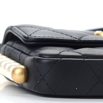 Chanel Calfskin Quilted About Pearls Card Holder Flap With Chain Black 9 of 10