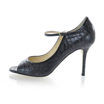 Jimmy Choo Lizard Embossed Patent Taylor Heels Anthracite 37 7 of 8