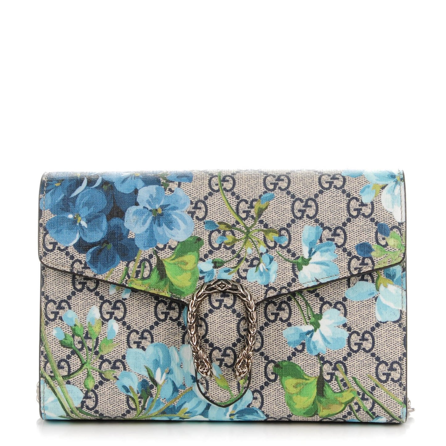 GG Supreme Monogram Blooms Mini Dionysus Chain Wallet Beige Blue Navy Vintage Blue