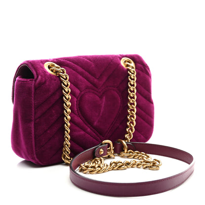 Gucci Velvet Matelasse Mini GG Marmont Shoulder Bag Fuchsia Violet Cyclamen 3 of 10