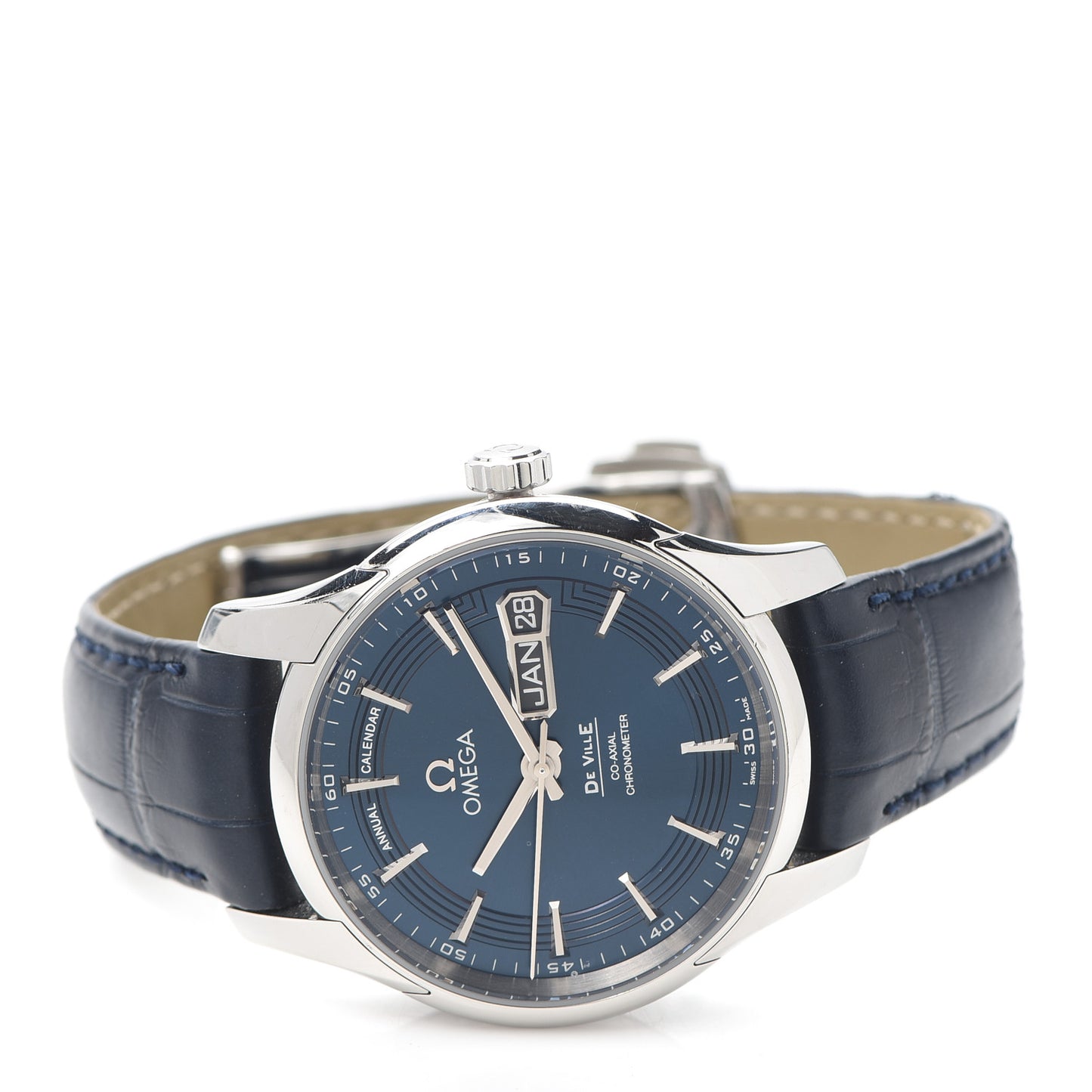Stainless Steel Alligator 41mm De Ville Co-Axial Annual Calendar Automatic Watch Blue 431.33.41.22.03.001