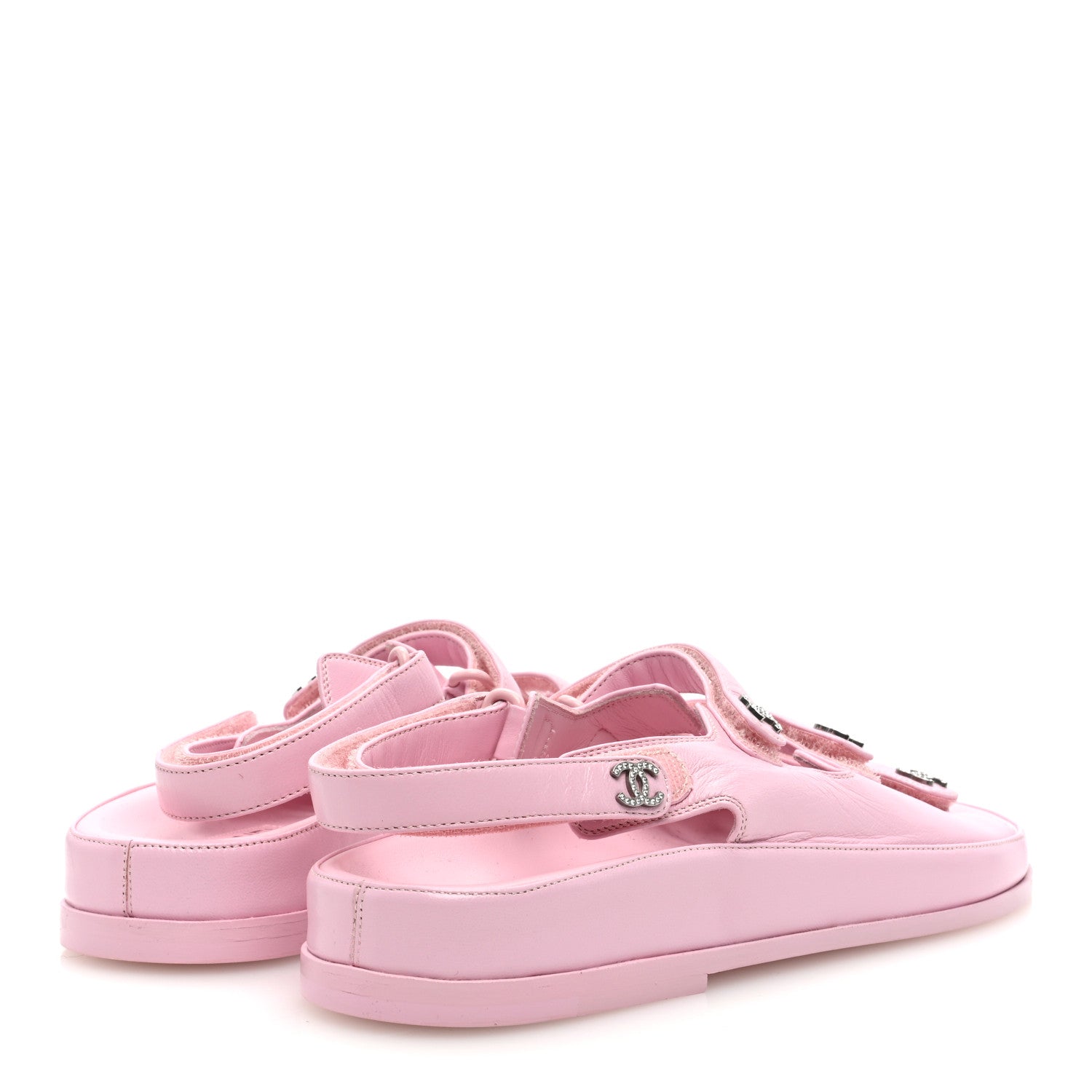 Chanel Lambskin Crystal CC Velcro Dad Sandals 39 Light Pink 4 of 7