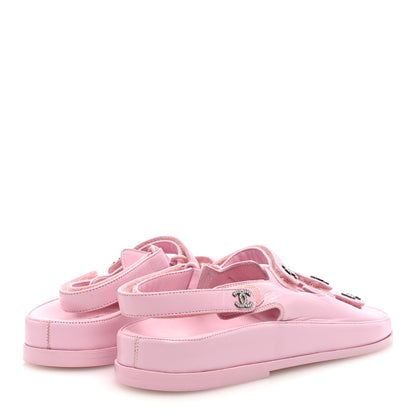 Chanel Lambskin Crystal CC Velcro Dad Sandals 39 Light Pink 4 of 7