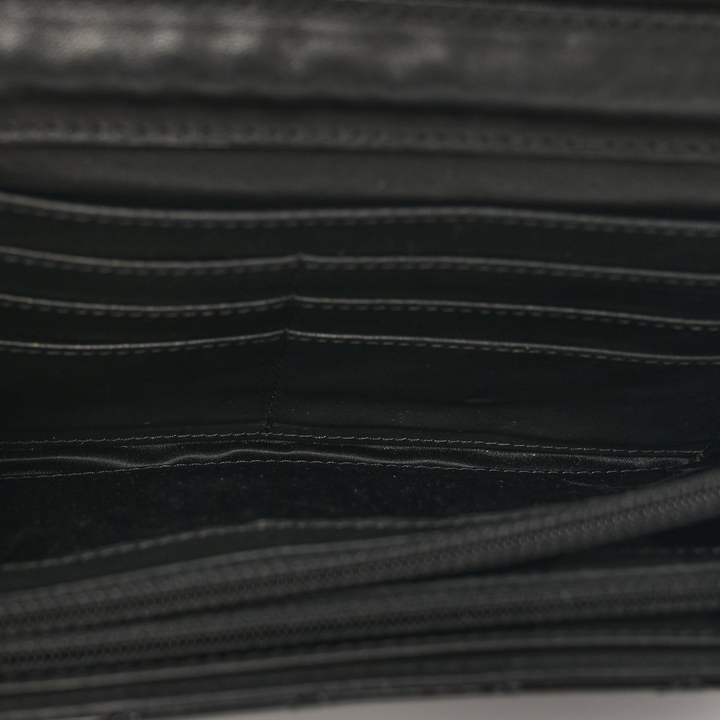 Patent Calfskin Quilted Flap Clutch With Chain Black
