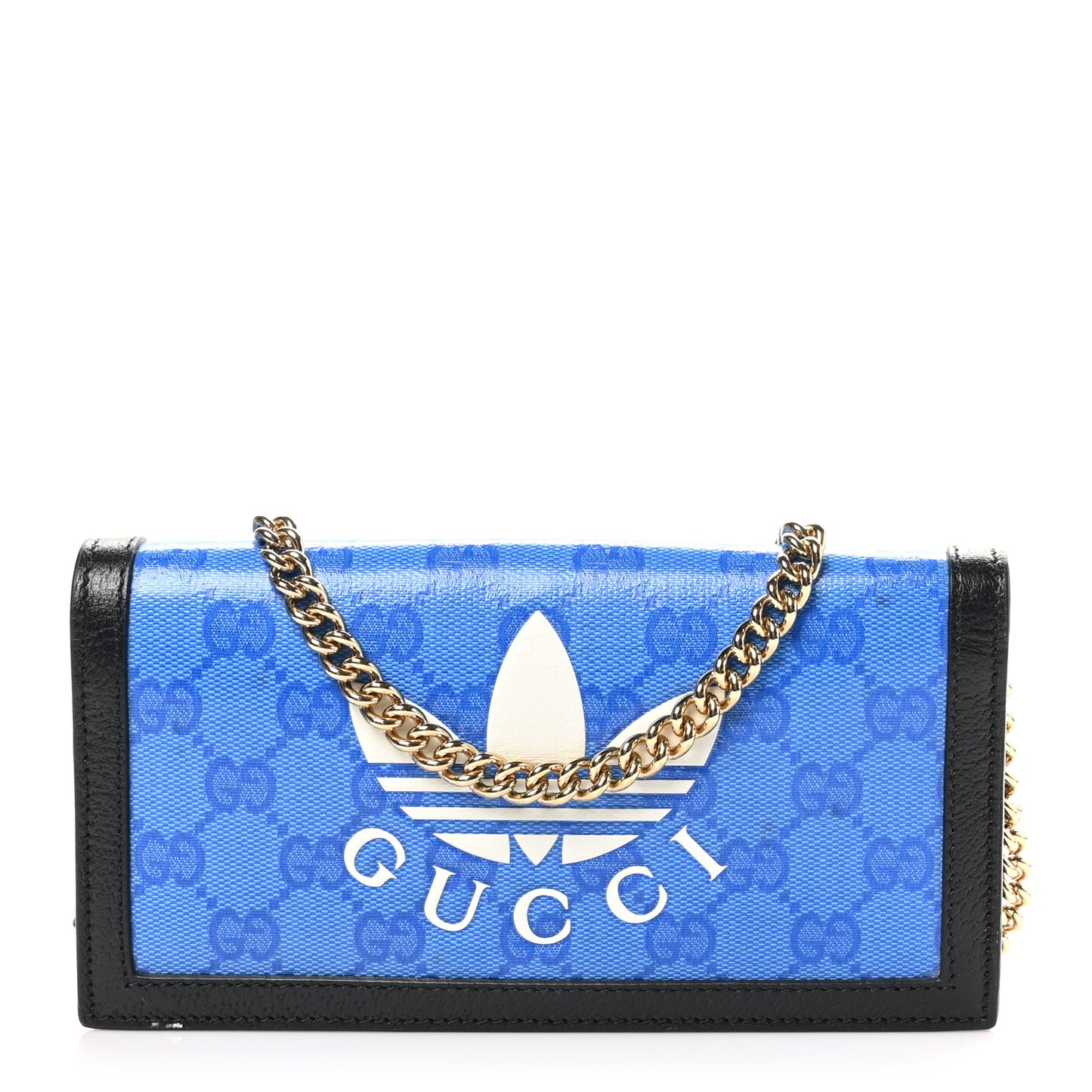X ADIDAS Monogram Textured Dollar Calfskin Trefoil Embossed Wallet On Chain Blue