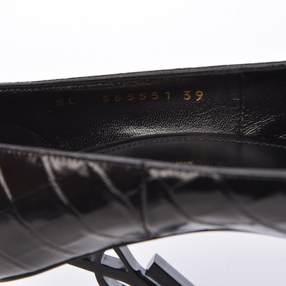 Saint Laurent Calfskin Crocodile Embossed Opyum 110 Pumps 39 Black 8 of 10