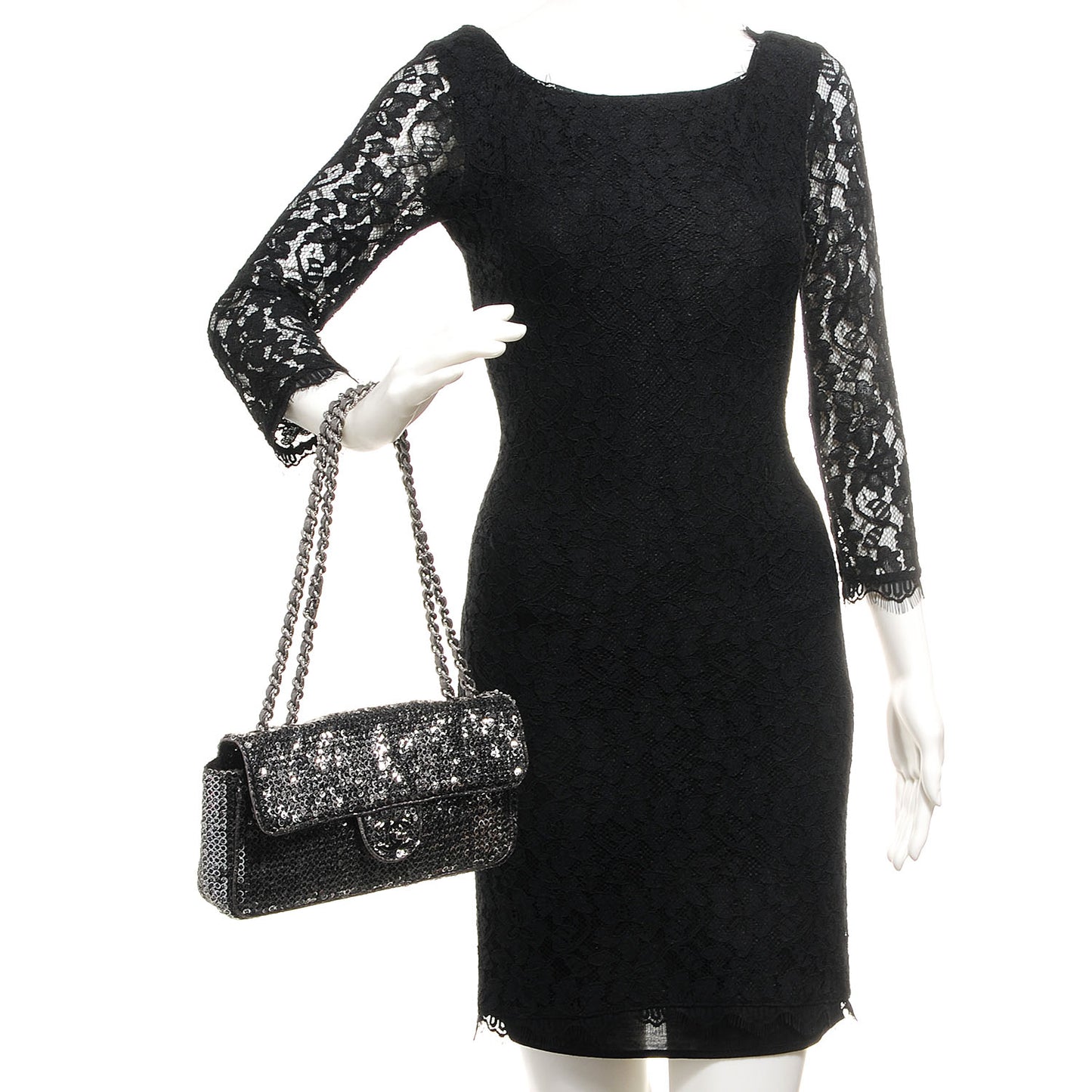 Sequin East West Flap Dark Silver