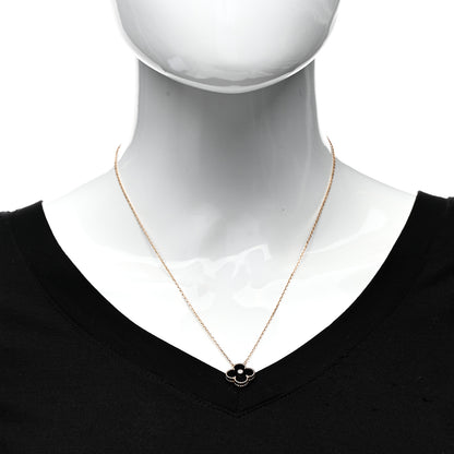 Van Cleef & Arpels 18K Rose Gold Diamond Black Onyx Vintage Alhambra Pendant Necklace 2 of 6