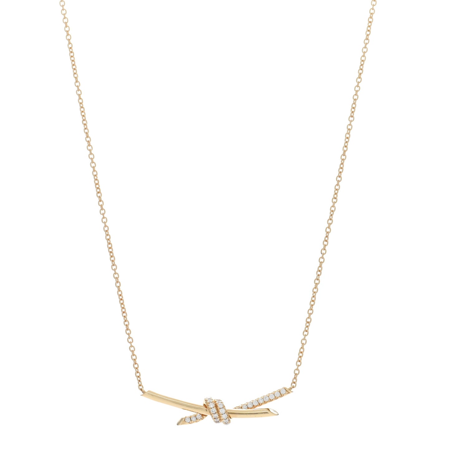 18K Yellow Gold Diamond Knot Necklace