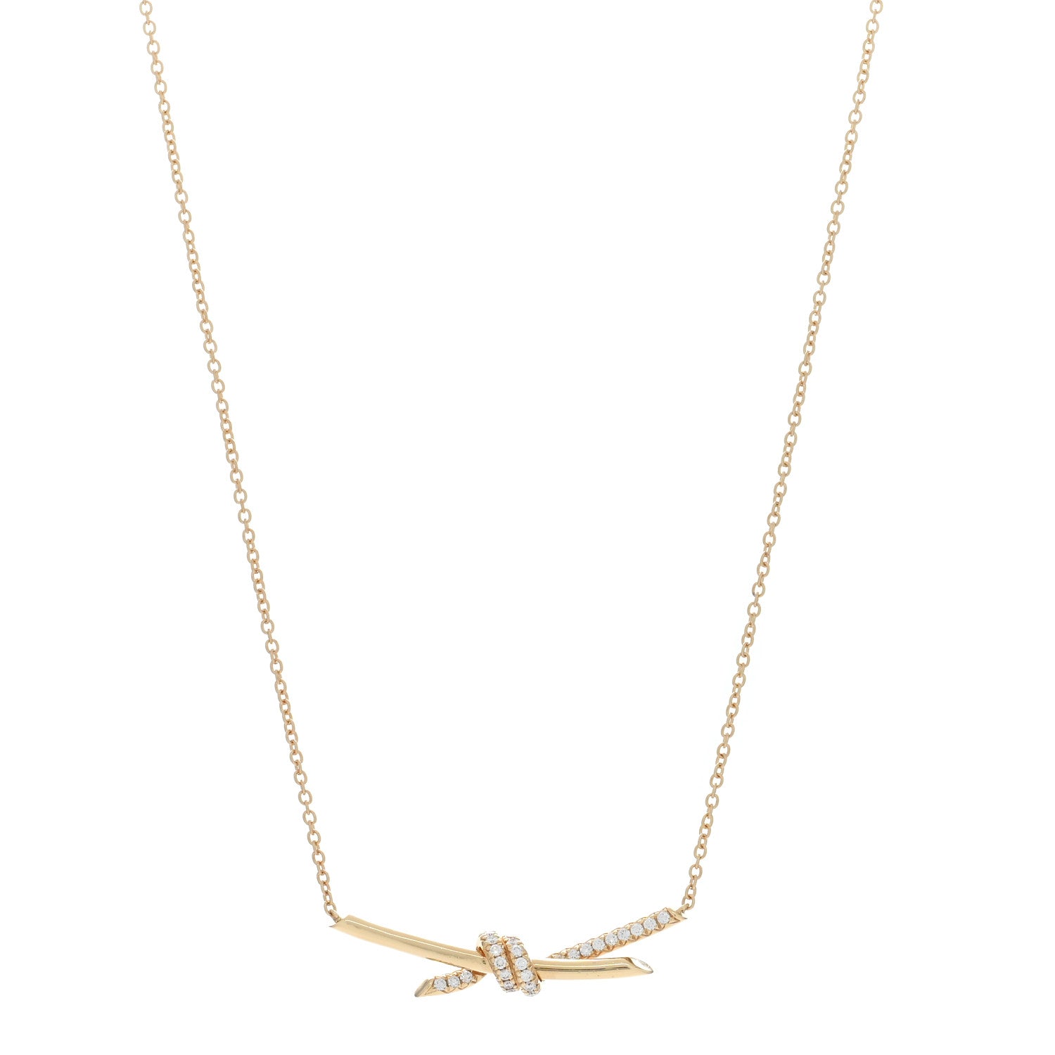 Tiffany 18K Yellow Gold Diamond Knot Necklace 1 of 4