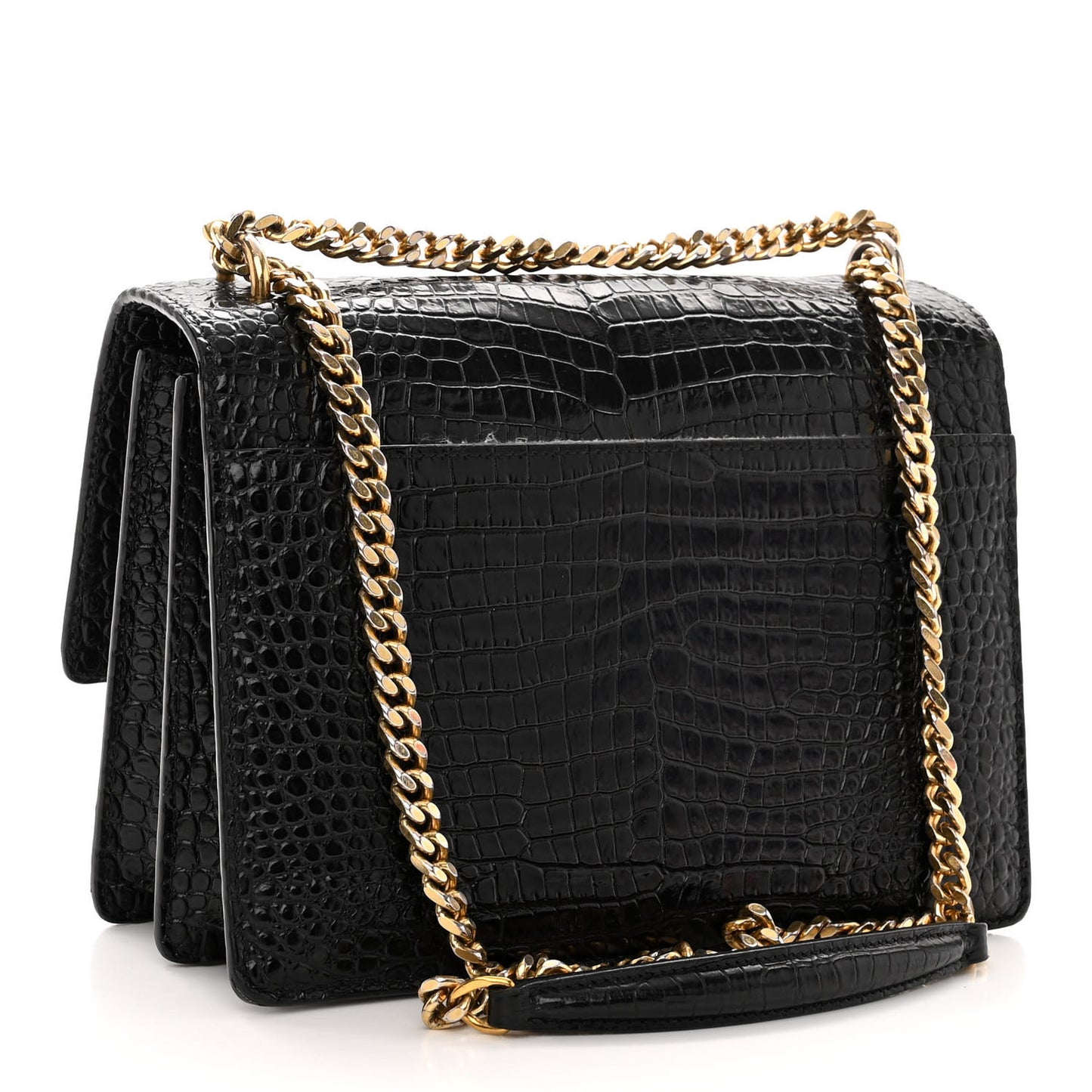 Calfskin Crocodile Embossed Medium Monogram Sunset Black