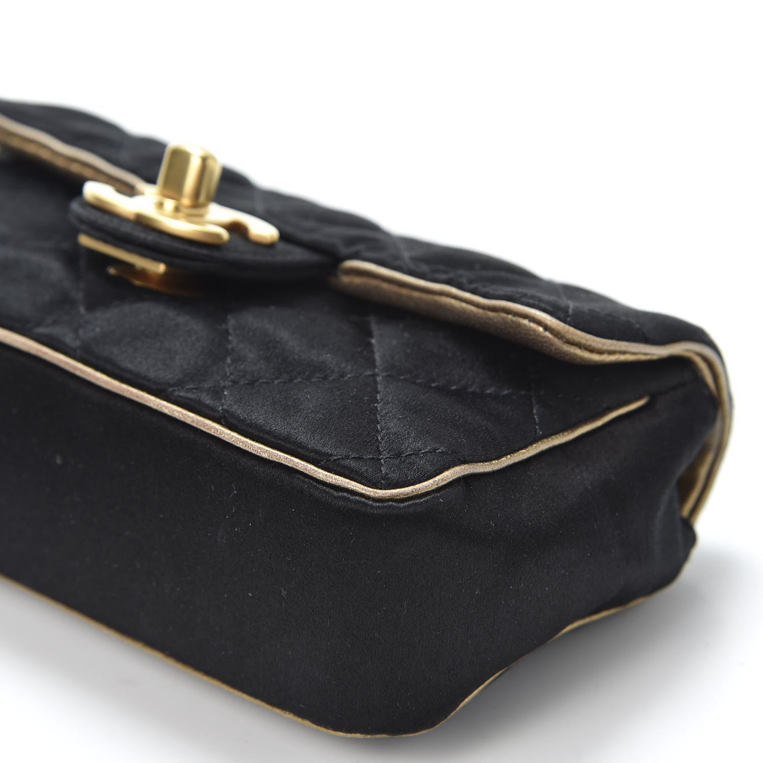 Chanel Satin Quilted Extra Mini Flap Black Gold 6 of 9
