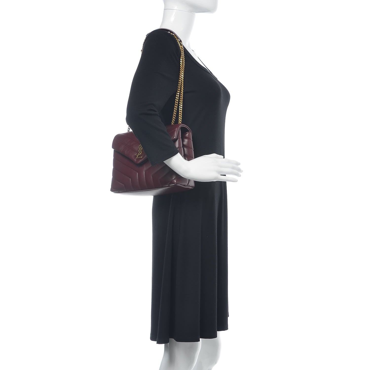 Saint Laurent Calfskin Y Quilted Monogram Small Loulou Chain Satchel Dark Legion Red 2 of 11