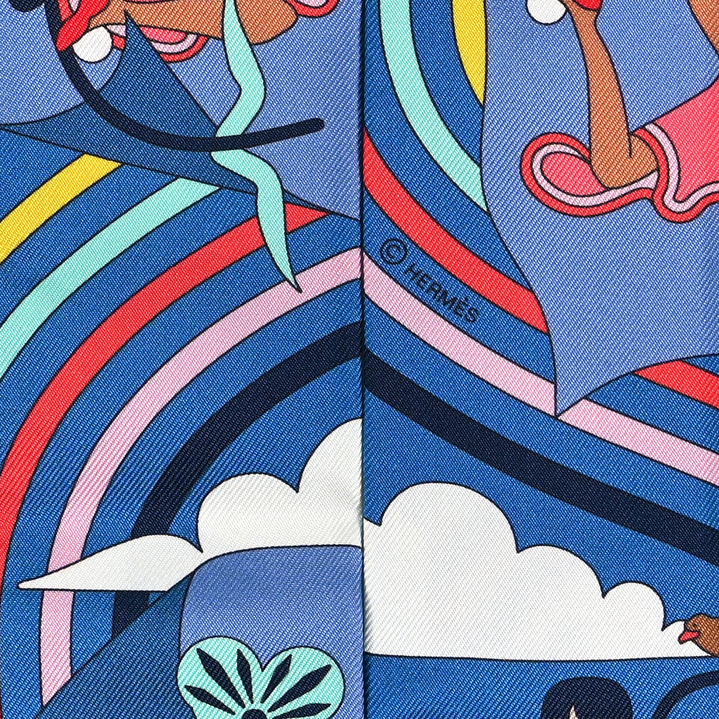 Silk Carres Volants Twilly Bleu Jaune Vif Multicolor