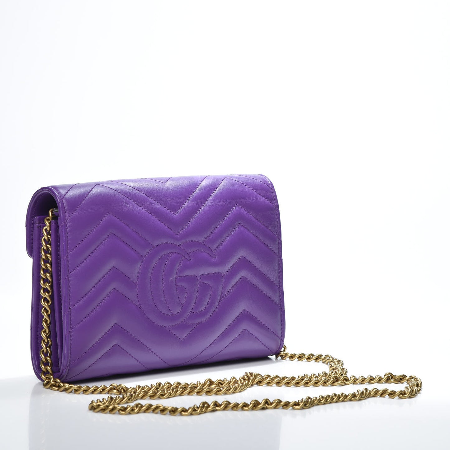 Calfskin Matelasse GG Marmont Chain Wallet Shine Purple