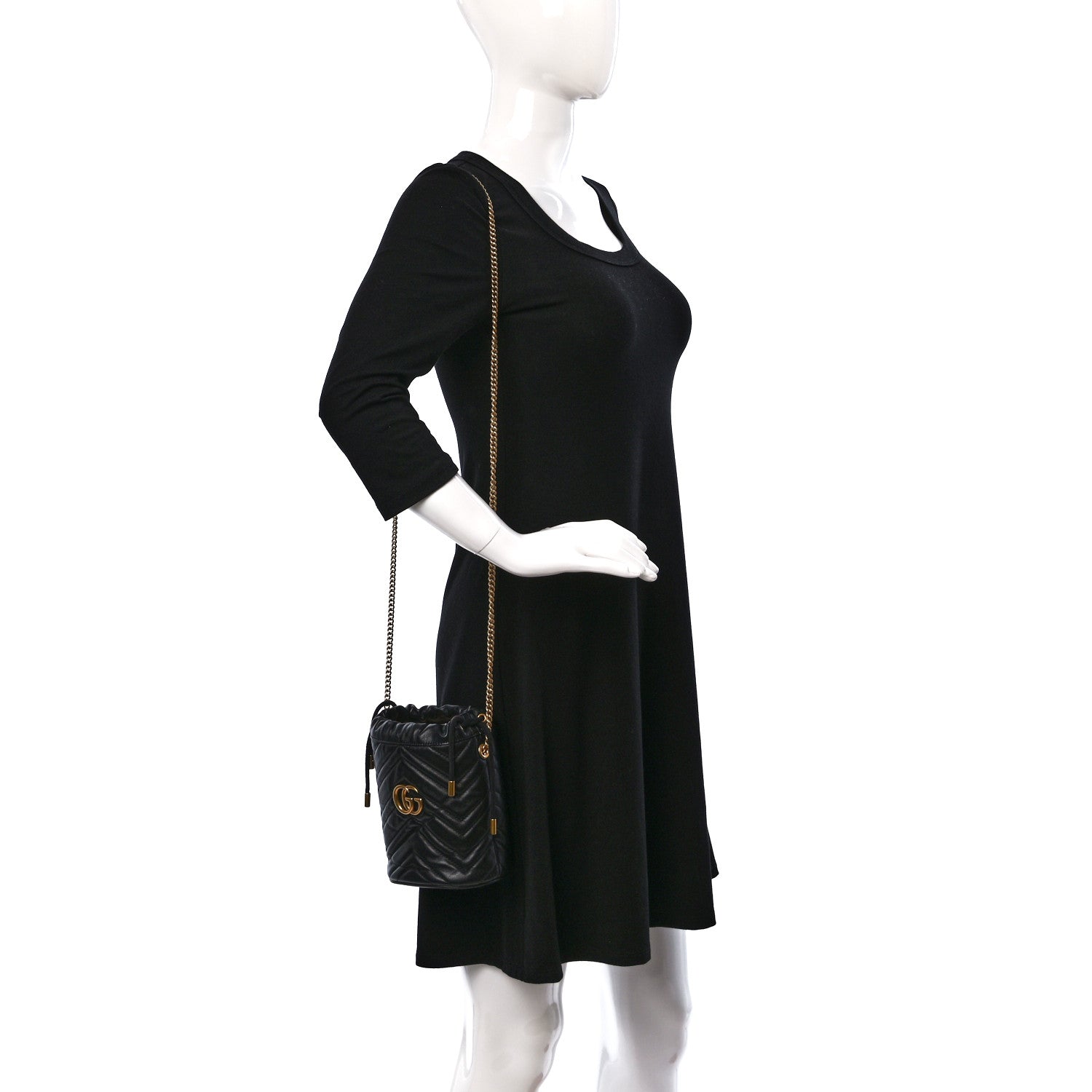 Gucci Calfskin Matelasse Mini GG Marmont 2.0 Bucket Bag Black 2 of 10