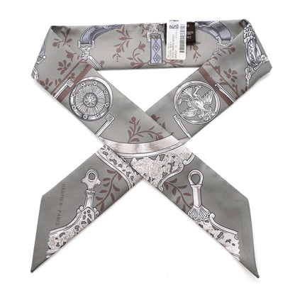 Hermes Silk Etriers Remix Twilly Sauge Marron Argent 1 of 4