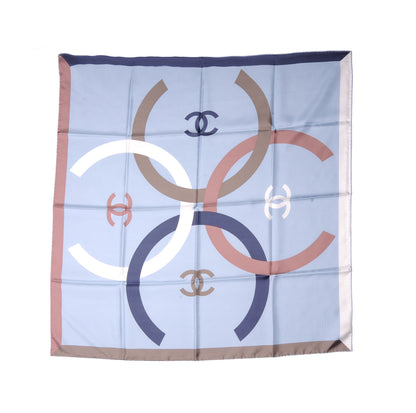 Chanel Silk CC Logo Square Scarf Multicolor Blue 2 of 4