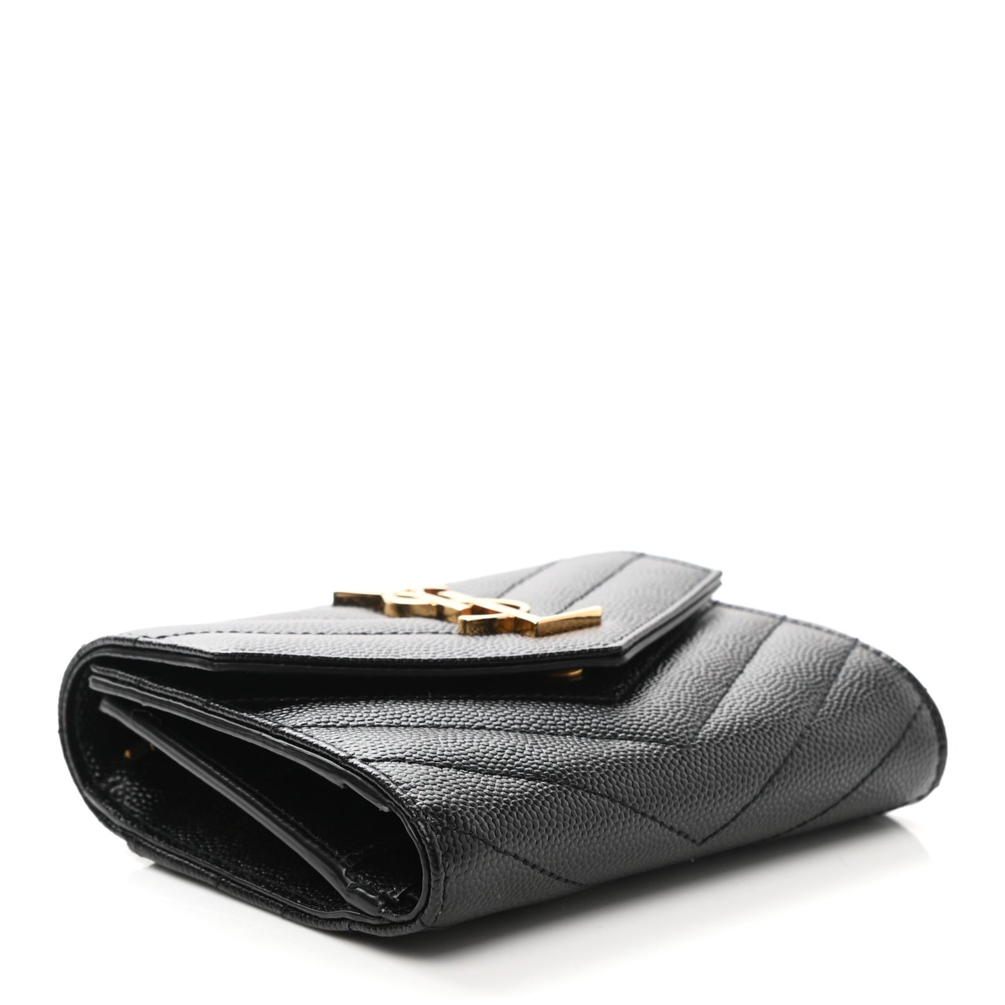 Grain De Poudre Matelasse Chevron Monogram Compact Tri Fold Wallet Black