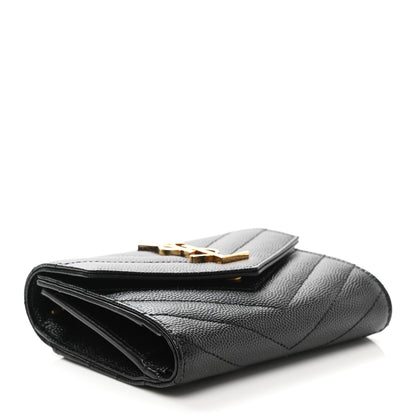 Saint Laurent Grain De Poudre Matelasse Chevron Monogram Compact Tri Fold Wallet Black 4 of 8