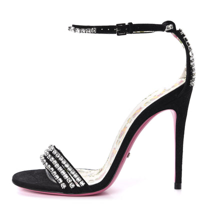 Gucci Kid Scamosciato Crystal Ankle Strap High Heel Sandals 35 Black 1 of 9