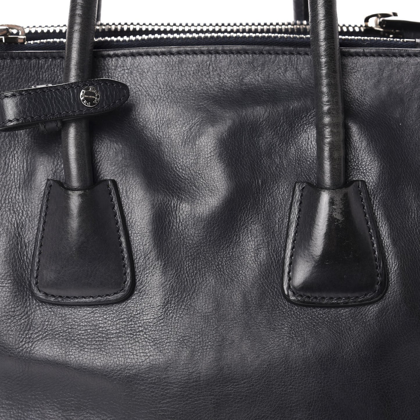 Glace Calf Small Twin Pocket Tote Black