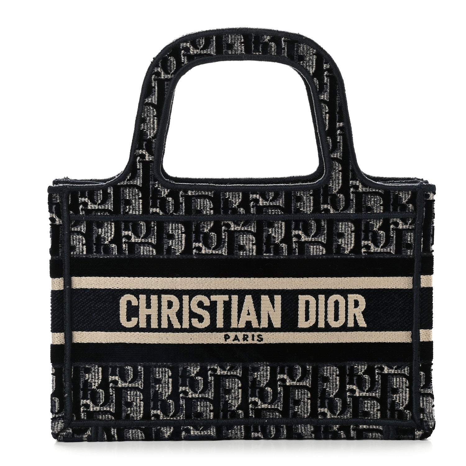 Christian Dior Velvet Oblique Embroidered Mini Book Tote Blue 1 of 9