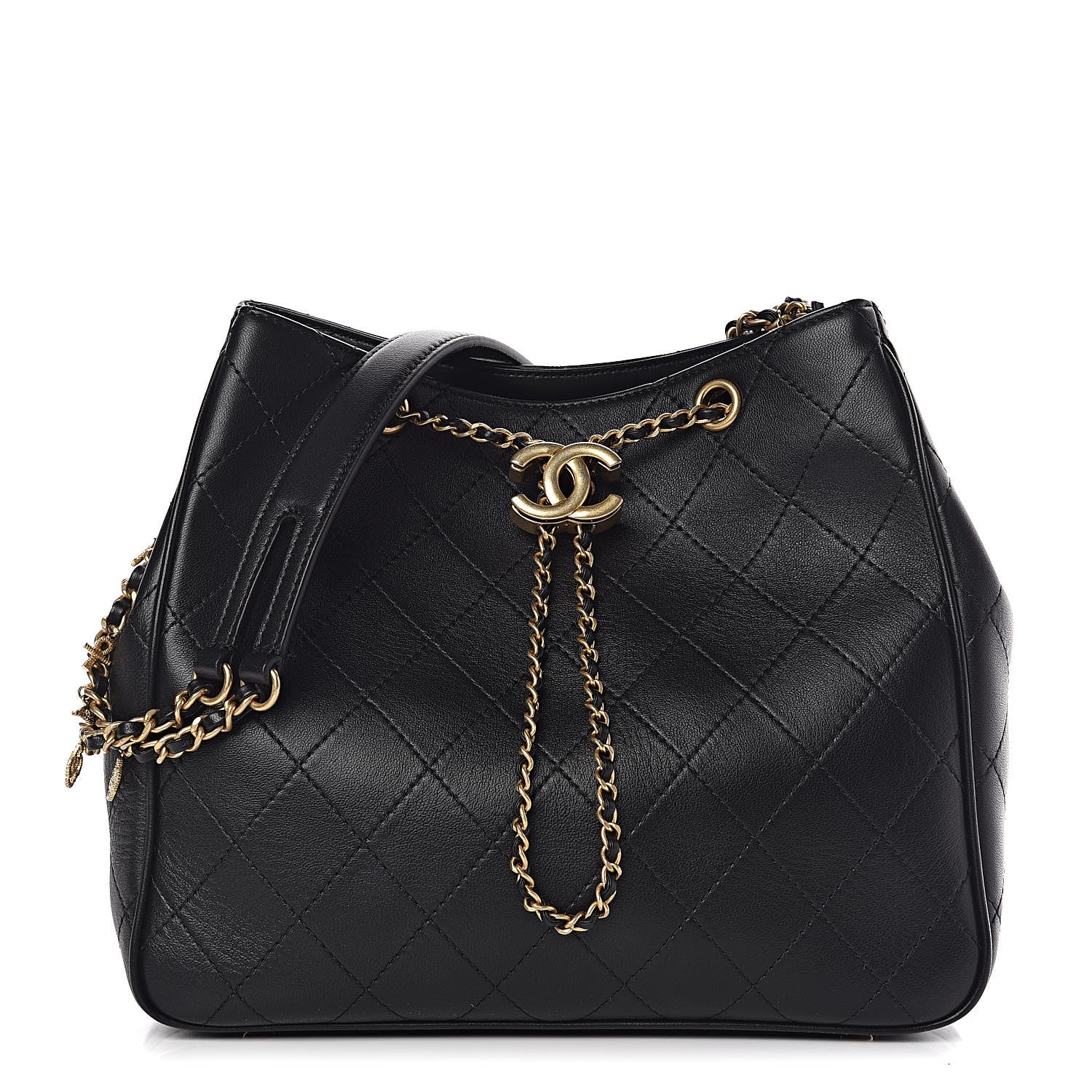 Chanel Calfskin Stitched Egyptian Amulet Drawstring Bag Black 1 of 13