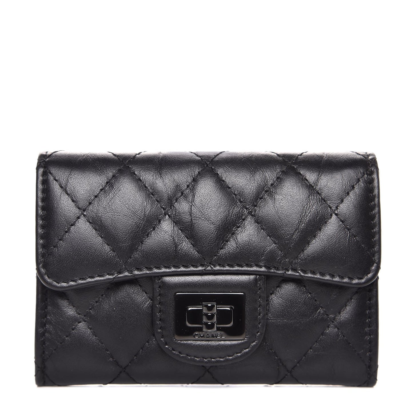 Aged Calfskin Quilted Reissue Flap Card Holder So Black