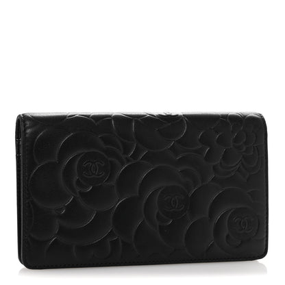 Chanel Lambskin Camellia Embossed Yen Wallet Black 3 of 13