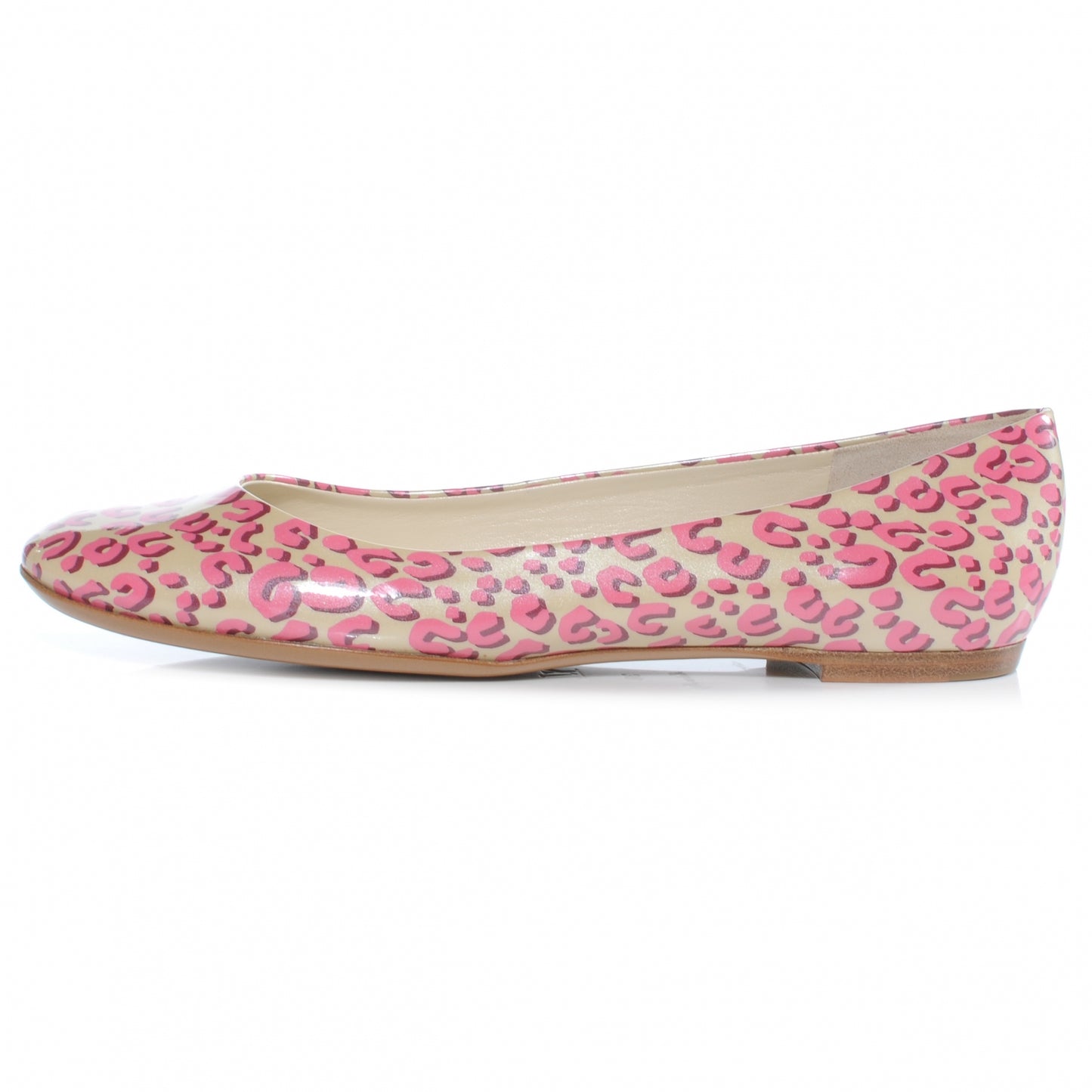 Patent Leopard Ballet Flats 38 Blanc Corail