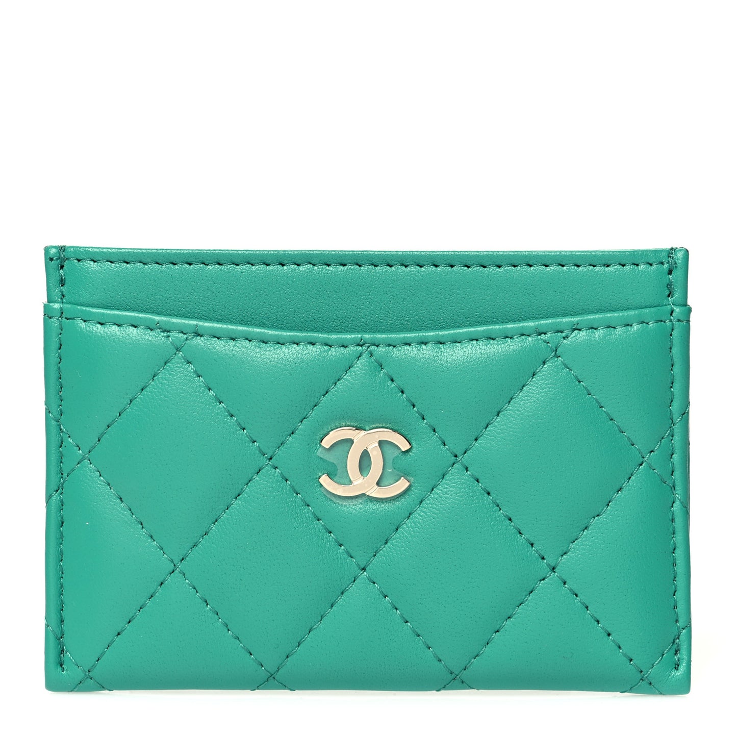 Lambskin Quilted Card Holder Green