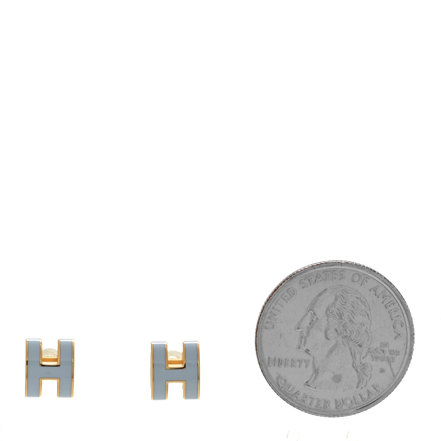 Hermes Gold Lacquered Mini Pop H Earrings Bleu Lin 2 of 7