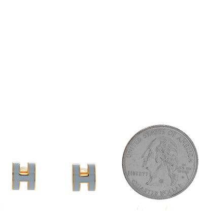 Hermes Gold Lacquered Mini Pop H Earrings Bleu Lin 2 of 7