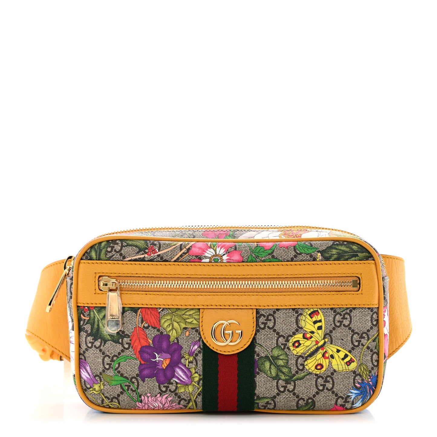 GG Supreme Monogram Flora Medium Ophidia Belt Bag Beige Multicolor Crop