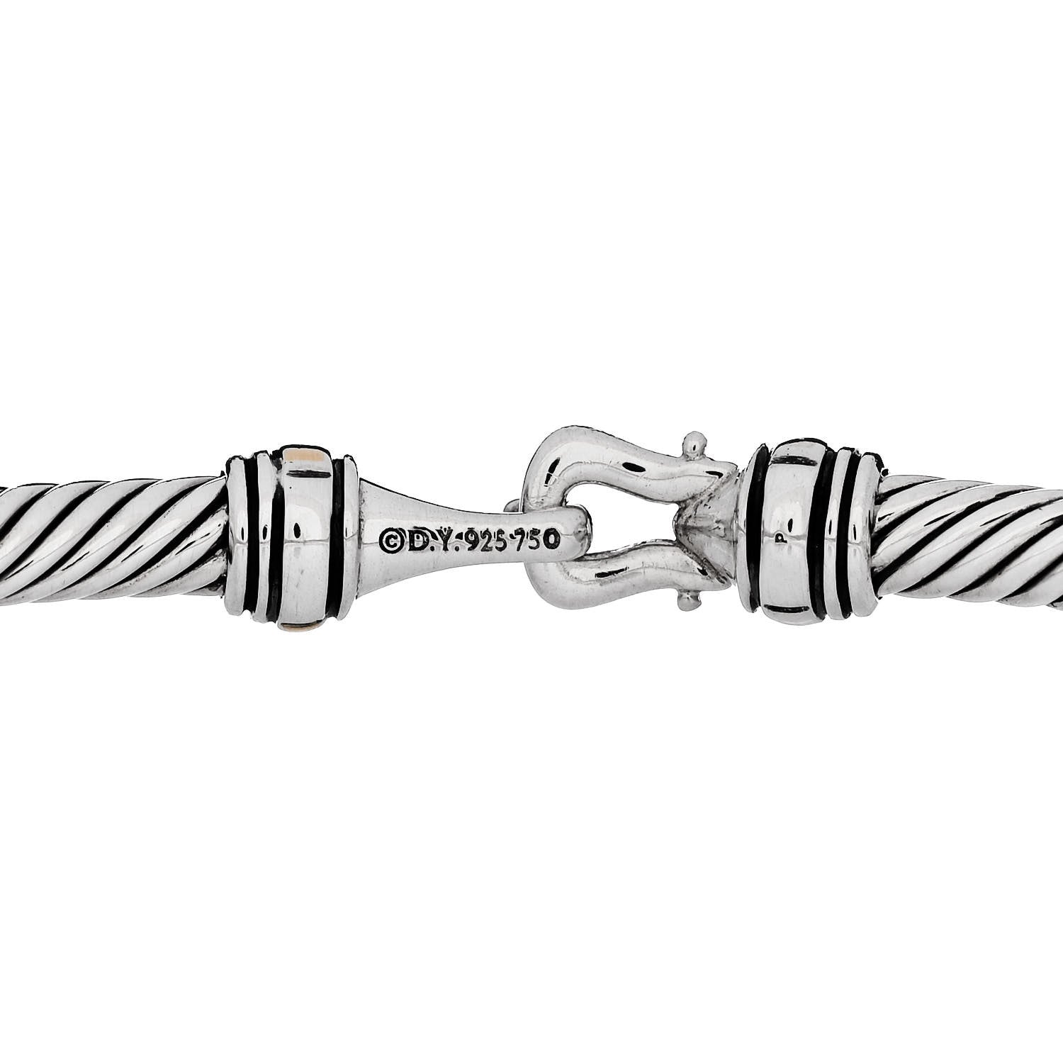 David Yurman Sterling Silver 18K Yellow Gold 4mm Cable Classic Buckle Bracelet 3 of 3