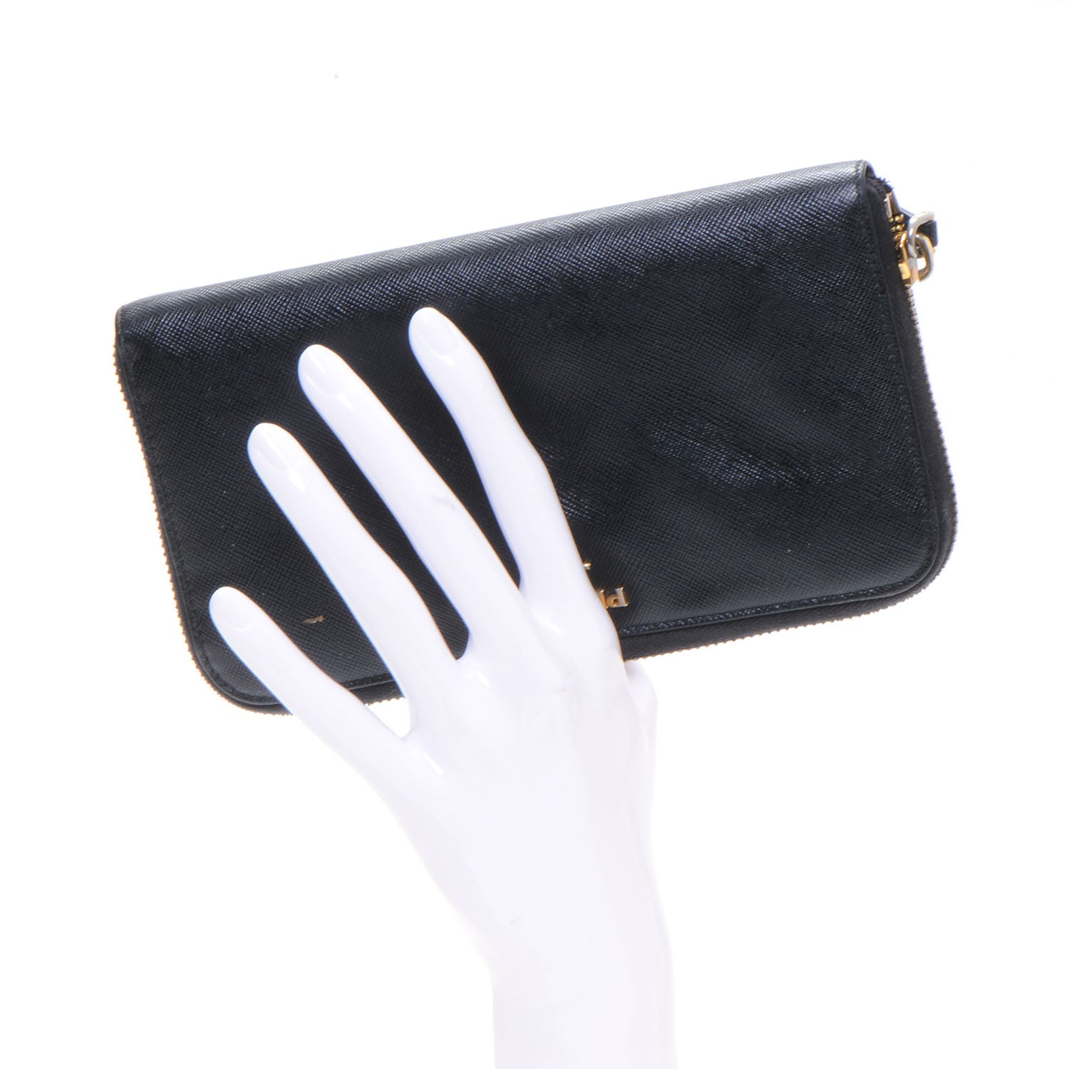Prada Saffiano Metal Zip Around Wallet Nero Black 2 of 7